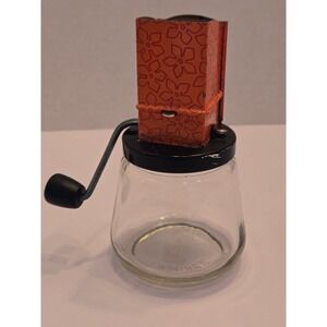 Vintage Androck Nut Chopper Grinder Glass Jar with Crank Handle Mid Century